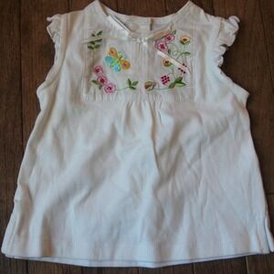 Vintage‎ Embroidered Butterfly Floral Sleeveless Baby Girls Top 6-9M White